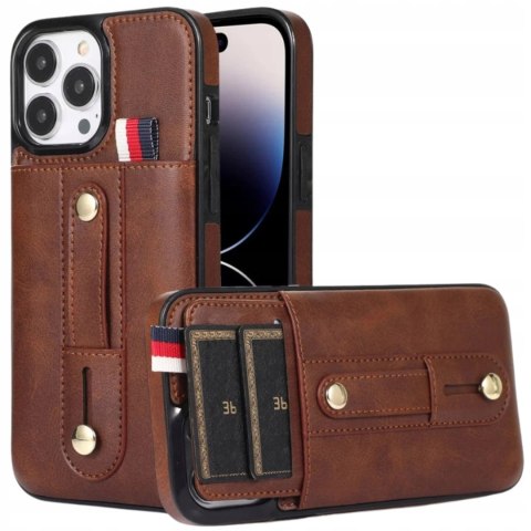 Etui Case do iPhone 14 PRO MAX 6.7" SKÓRZANE BRĄZOWE portfel na 2 karty