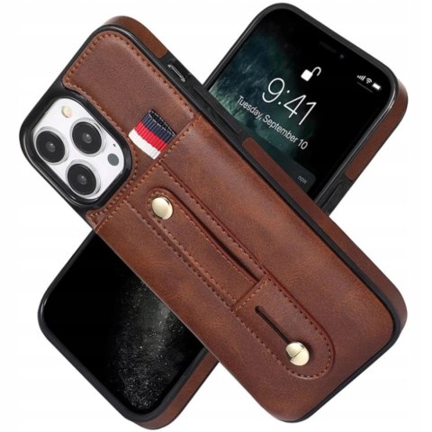 Etui Case do iPhone 14 PRO MAX 6.7" SKÓRZANE BRĄZOWE portfel na 2 karty