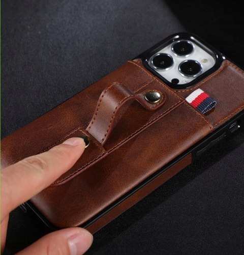 Etui Case do iPhone 14 PRO MAX 6.7" SKÓRZANE BRĄZOWE portfel na 2 karty