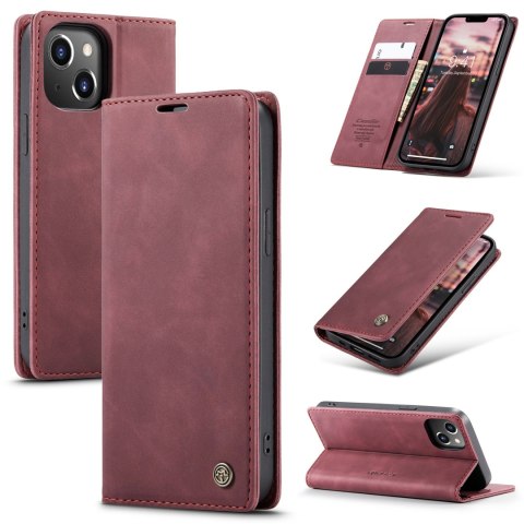 Etui do IPHONE 15 case z klapką SKÓRZANE BORDOWE obudowa portfel magnes