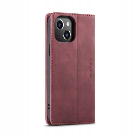 Etui do IPHONE 15 case z klapką SKÓRZANE BORDOWE obudowa portfel magnes