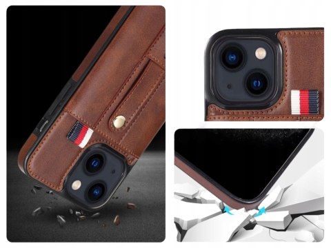 Etui do iPhone 15 SKÓRZANE BRĄZOWE case portfel na 2 karty pokrowiec skóra