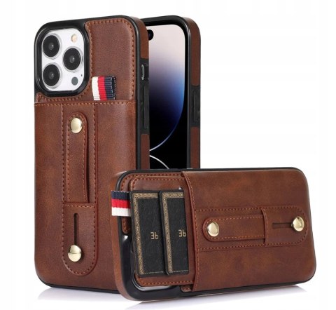 ETUI DO IPHONE 14 PRO 6.1" SKÓRZANE WYSUWANY PORTFEL CASE SKÓRA BRĄZOWE