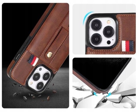 ETUI DO IPHONE 14 PRO 6.1" SKÓRZANE WYSUWANY PORTFEL CASE SKÓRA BRĄZOWE