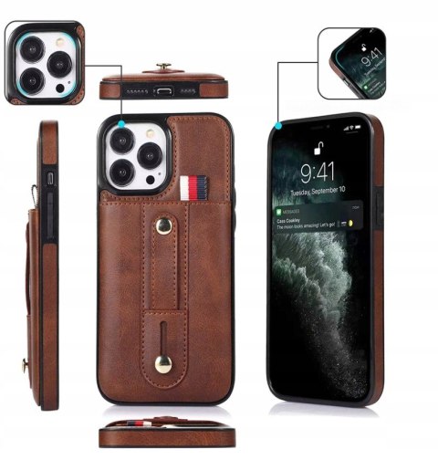 ETUI DO IPHONE 14 PRO 6.1" SKÓRZANE WYSUWANY PORTFEL CASE SKÓRA BRĄZOWE