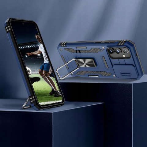 Etui do Samsung S24 FE Niebieskie Podstawka Pancerne S24FE Ochrona Aparatu