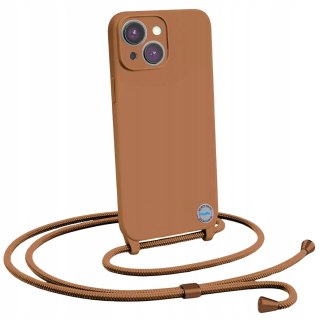 Etui ze sznurkiem do iPhone 15 Brązowe Silikonowe