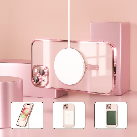 Etui do iPhone 15 RÓŻOWE Rose Gold do MagSafe case przezroczysty różowy