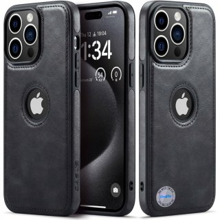 Etui Case do iPhone 15 PRO MAX skórzane CZARNE pokrowiec skórzany czarny