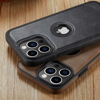 Etui Case do iPhone 15 PRO MAX skórzane CZARNE pokrowiec skórzany czarny