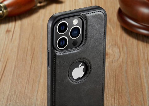 Etui Case do iPhone 15 PRO MAX skórzane CZARNE pokrowiec skórzany czarny