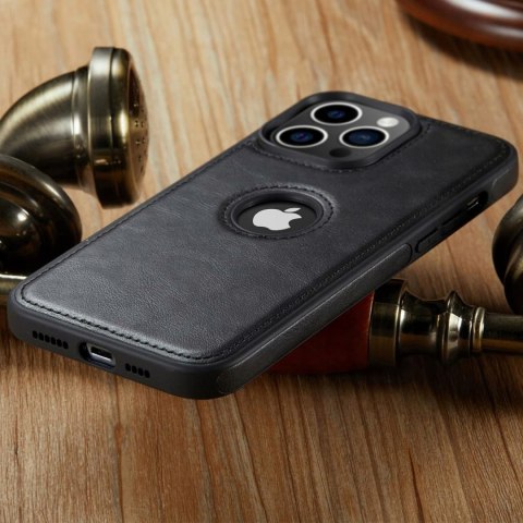 Etui Case do iPhone 15 PRO MAX skórzane CZARNE pokrowiec skórzany czarny