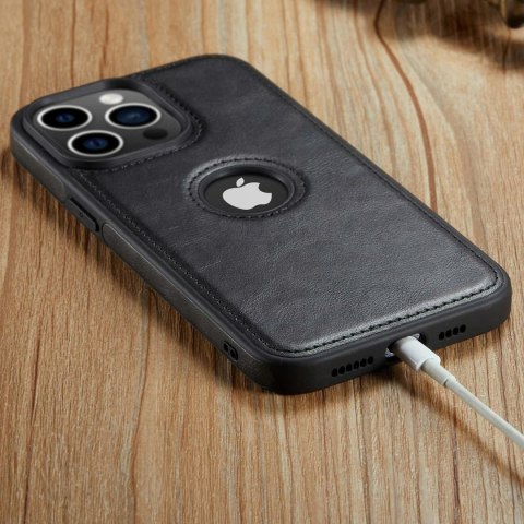 Etui Case do iPhone 15 PRO MAX skórzane CZARNE pokrowiec skórzany czarny