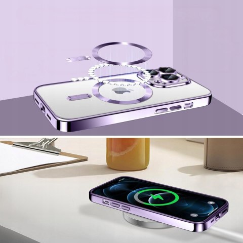 Etui do iPhone 15 Pro Max 6,7" Fioletowe do MagSafe przezroczyste purpurowe